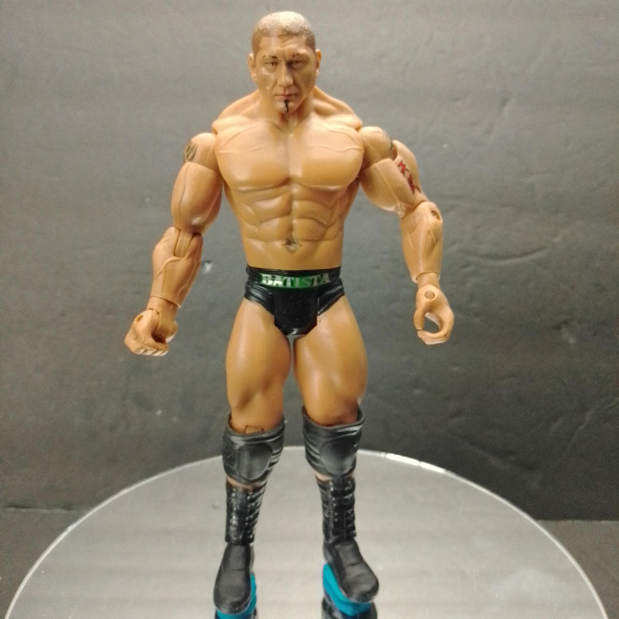 2007 Batista Wrestling Action Figure Black Trunks with Green & Gray Lettering for Sale Front